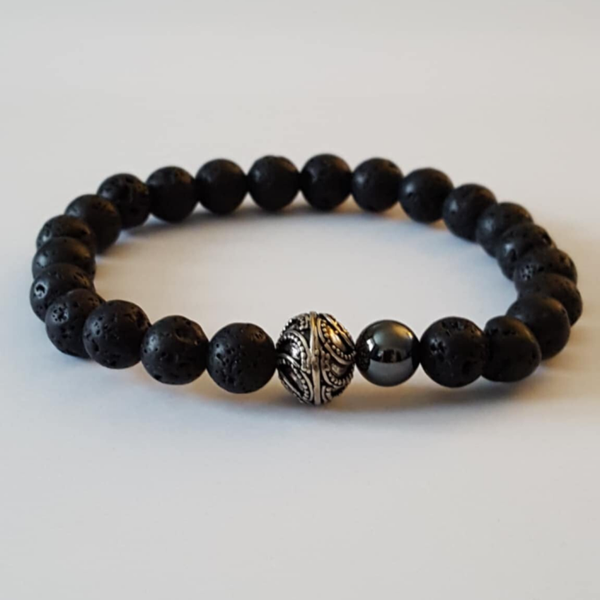 B2B Lava stone, Silver & Hematite one-size-fits-all design