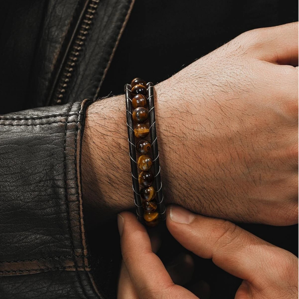 Tiger eye, steel & Leather