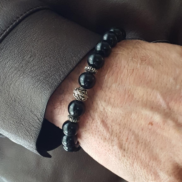 B2B Natural Onyx stone with Silver one-size-fits-all design
