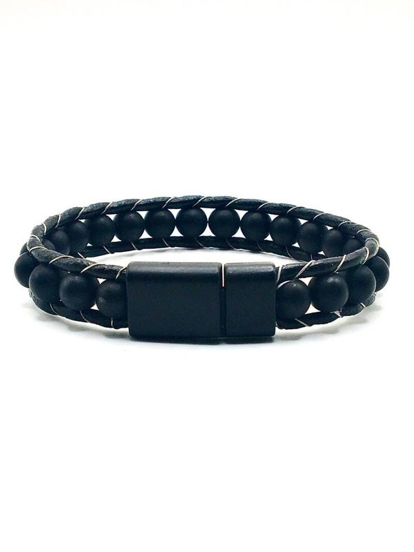 Natural Onyx stone with genuine black leather