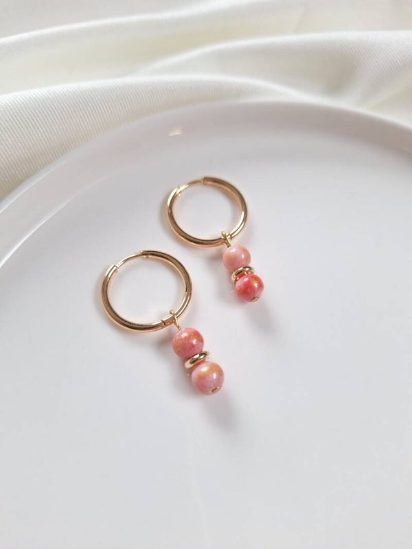 RVS oorbellen goudkleurig, roze/goud