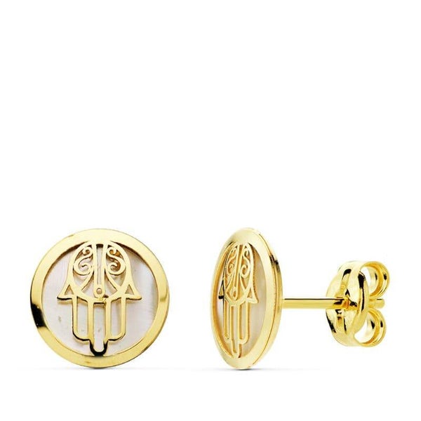 BOUCLES D'OREILLES MAIN DE FATMA CERTI NACRE  , OR 18K