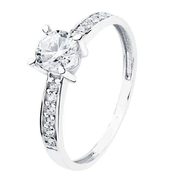 Solitaire zircon bordés griffes  3mm , Or blanc 18K