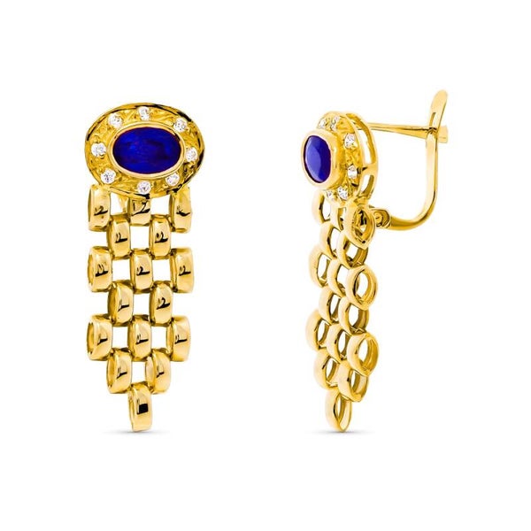 OUCLES D'OREILLES , OR 18K PANTER ET PIERRE SAPHIR
