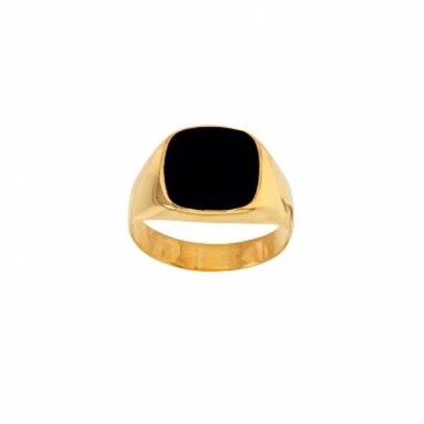 Chevalière forme carrée pierre Onyx noir , OR 9K