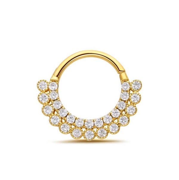 Anneau clicker 2 rang zircon , OR 18K.