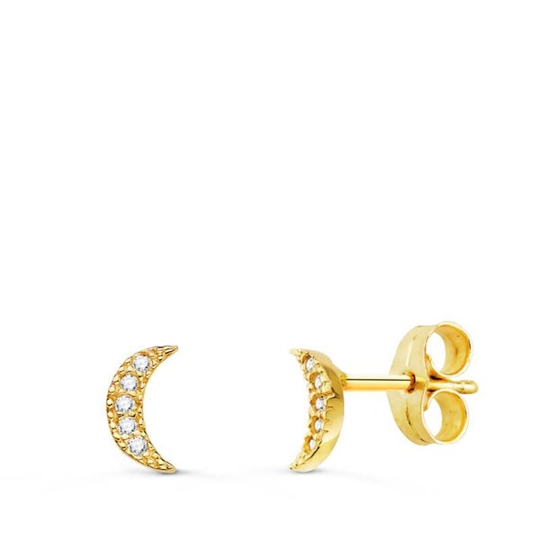BOUCLES D'OREILLES LUNE EN OR 9K & DIAMANTS 0.05 CT H-SI