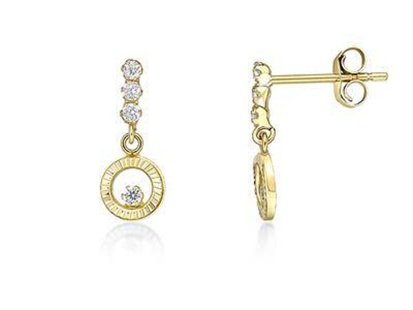 Boucles d'oreilles pendantes, Cercle ciselé avec Oxyde de Zirconium, OR 18k