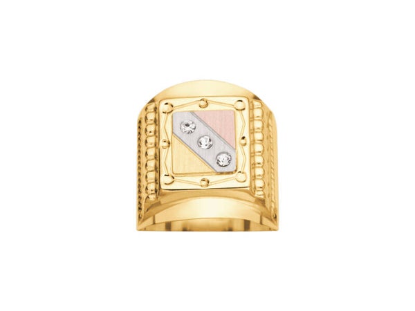 Chevalière carrée  3 ors et Oxydes de Zirconium , OR 18K .