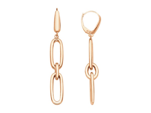 Boucles d'oreilles mailles alternées Rectangles et Ovales , Or ROSE  18k