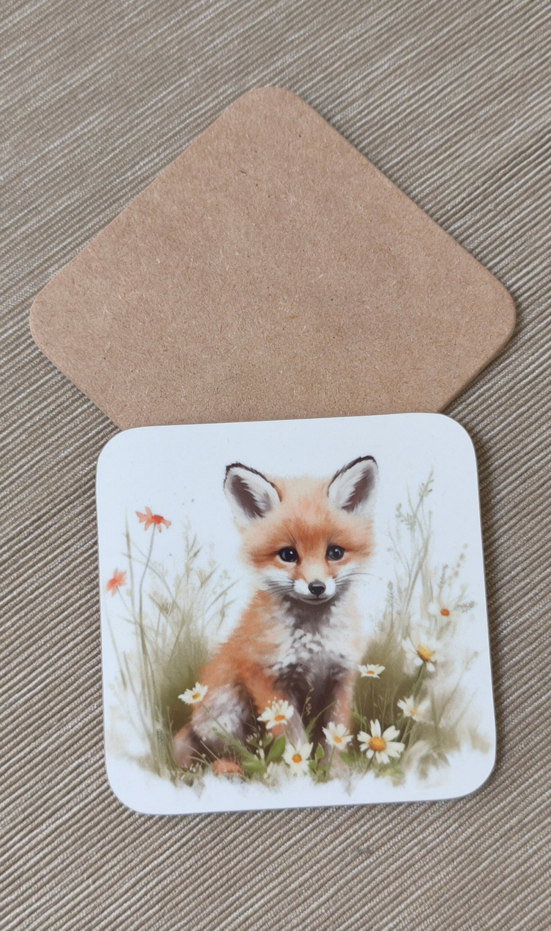 Woodland Fox Coaster - hardboard base