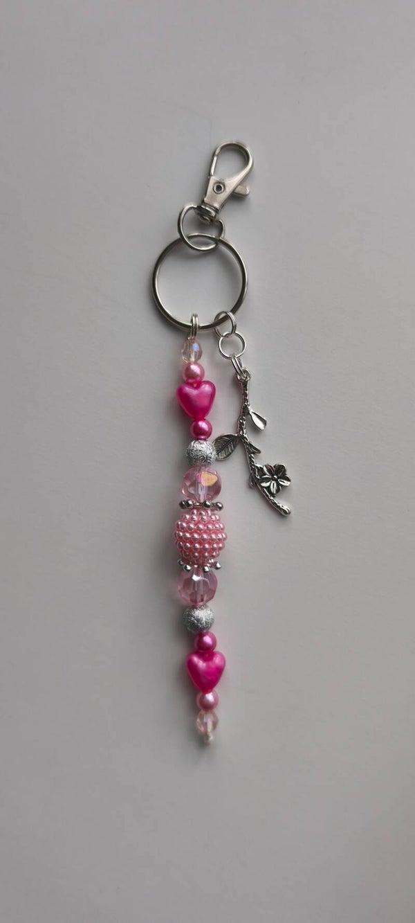 Pink keyring with flower charm - personalised order (Maria)