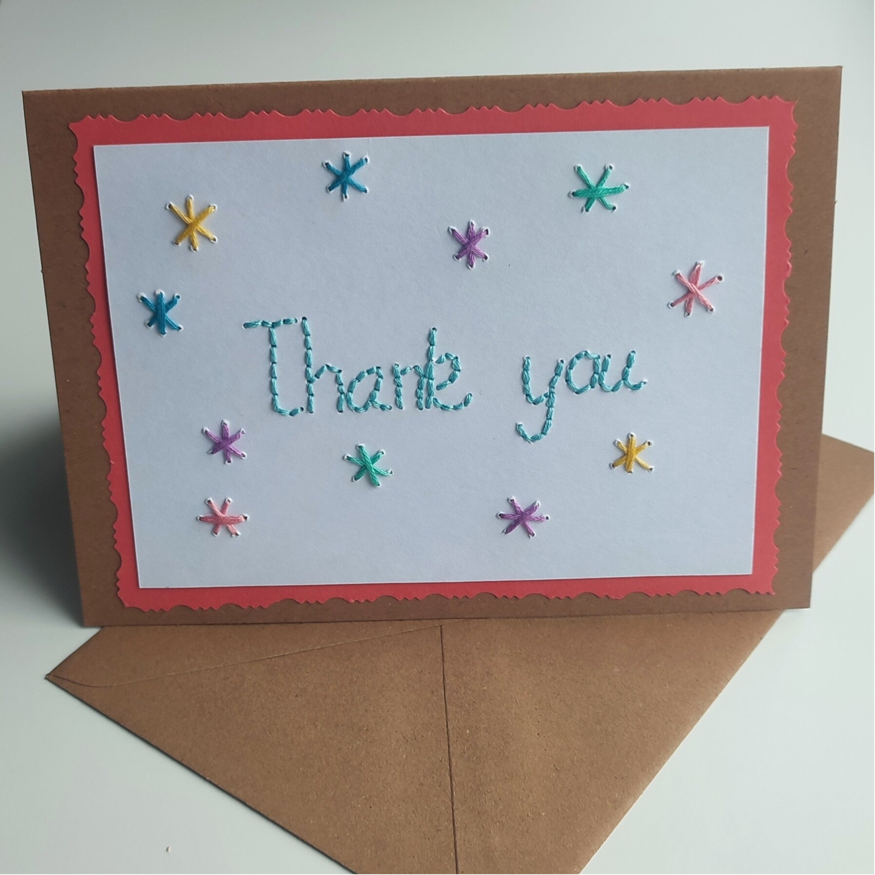 Thank you - Handmade, Hand embroided Card