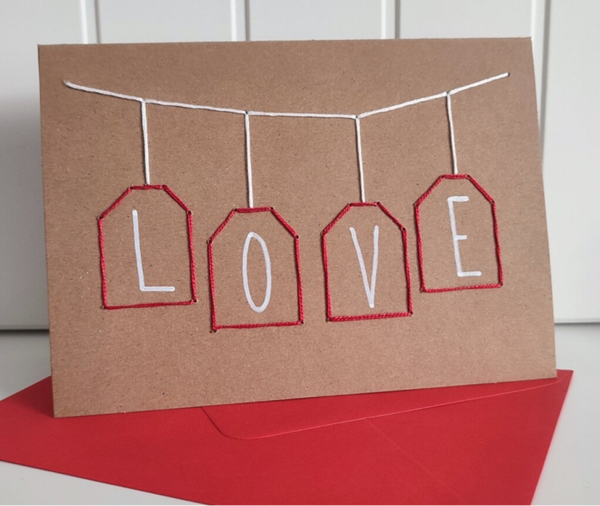 Love - Handmade, Hand embroided Card