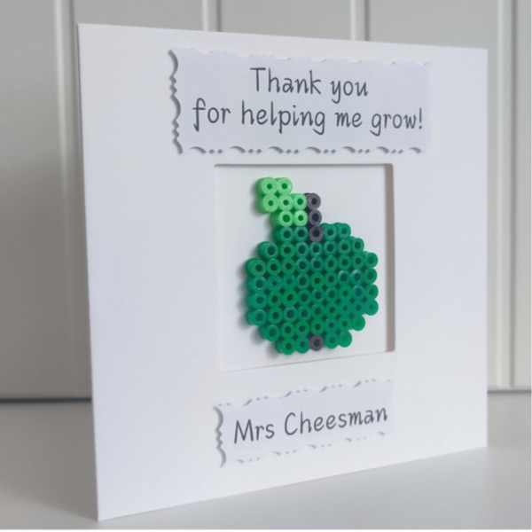 Teacher Thank You Card - Green Apple beads - Personalised