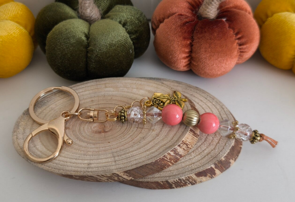 Keyring / Bag Charm - Pink with rose