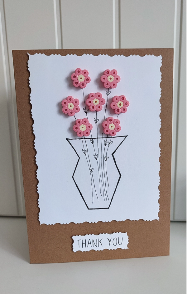 Thank you card - pink flowers in a vase