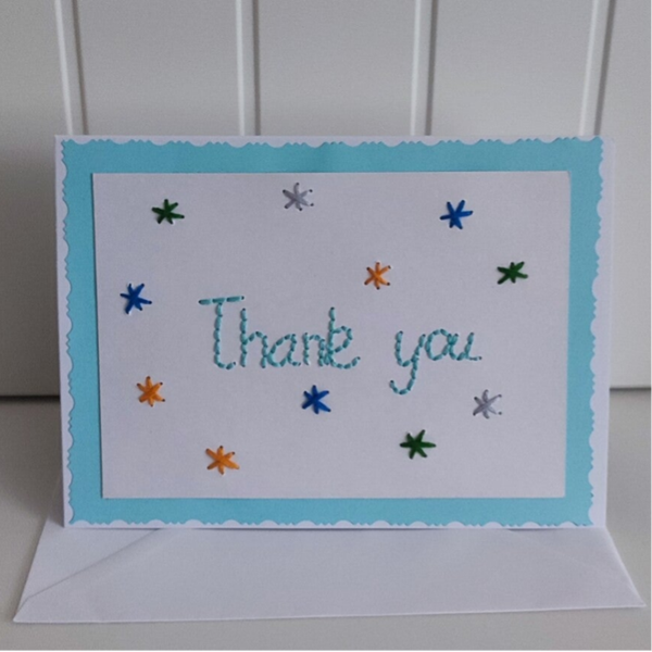 Thank you - Handmade, Hand embroided Card