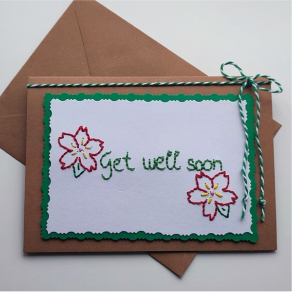Get well soon - Handmade, Hand embroided Card
