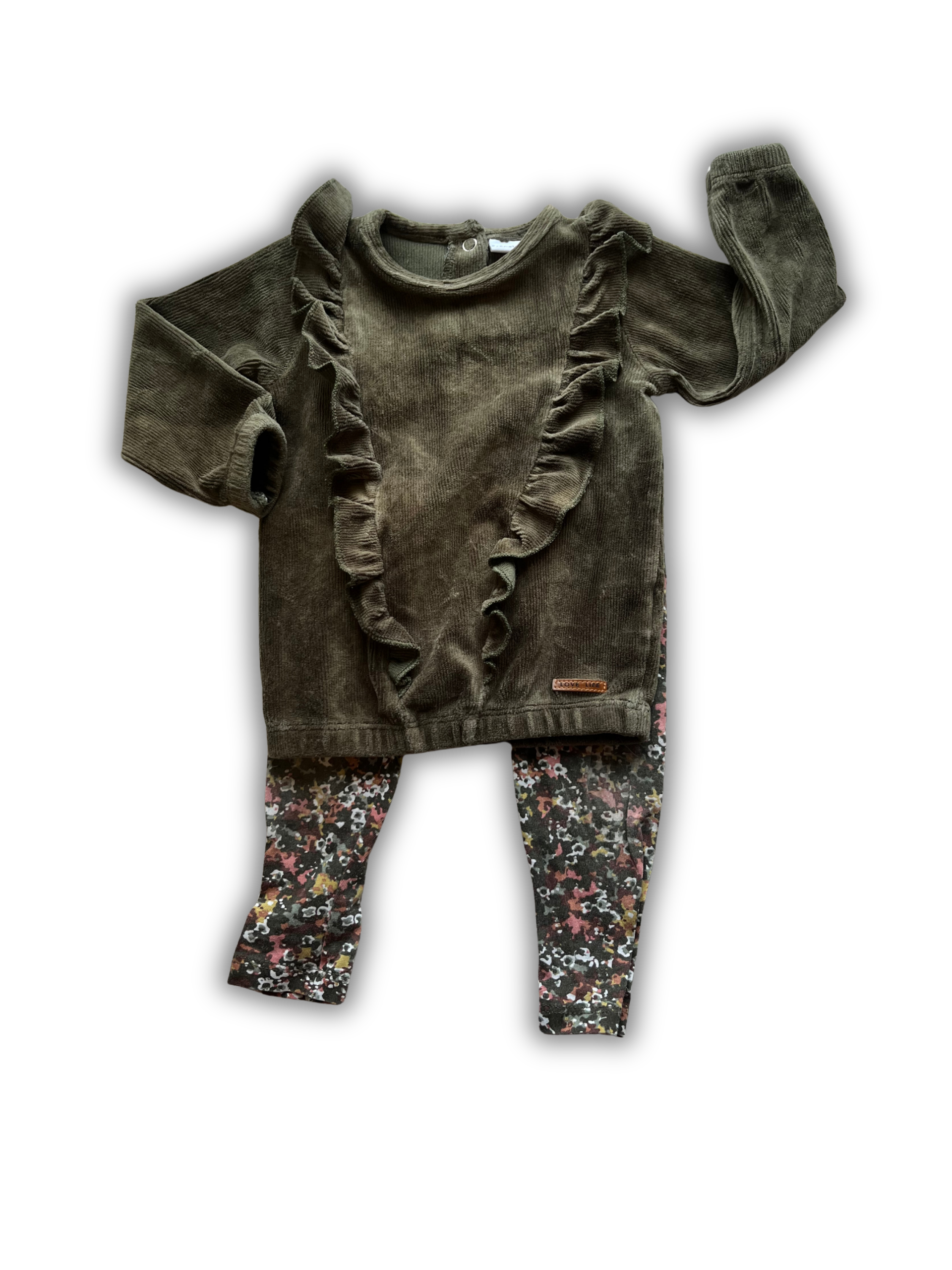 tweedehands kinderkleding set voor meiden in maat 122 en 128 longsleeve met rok en legging