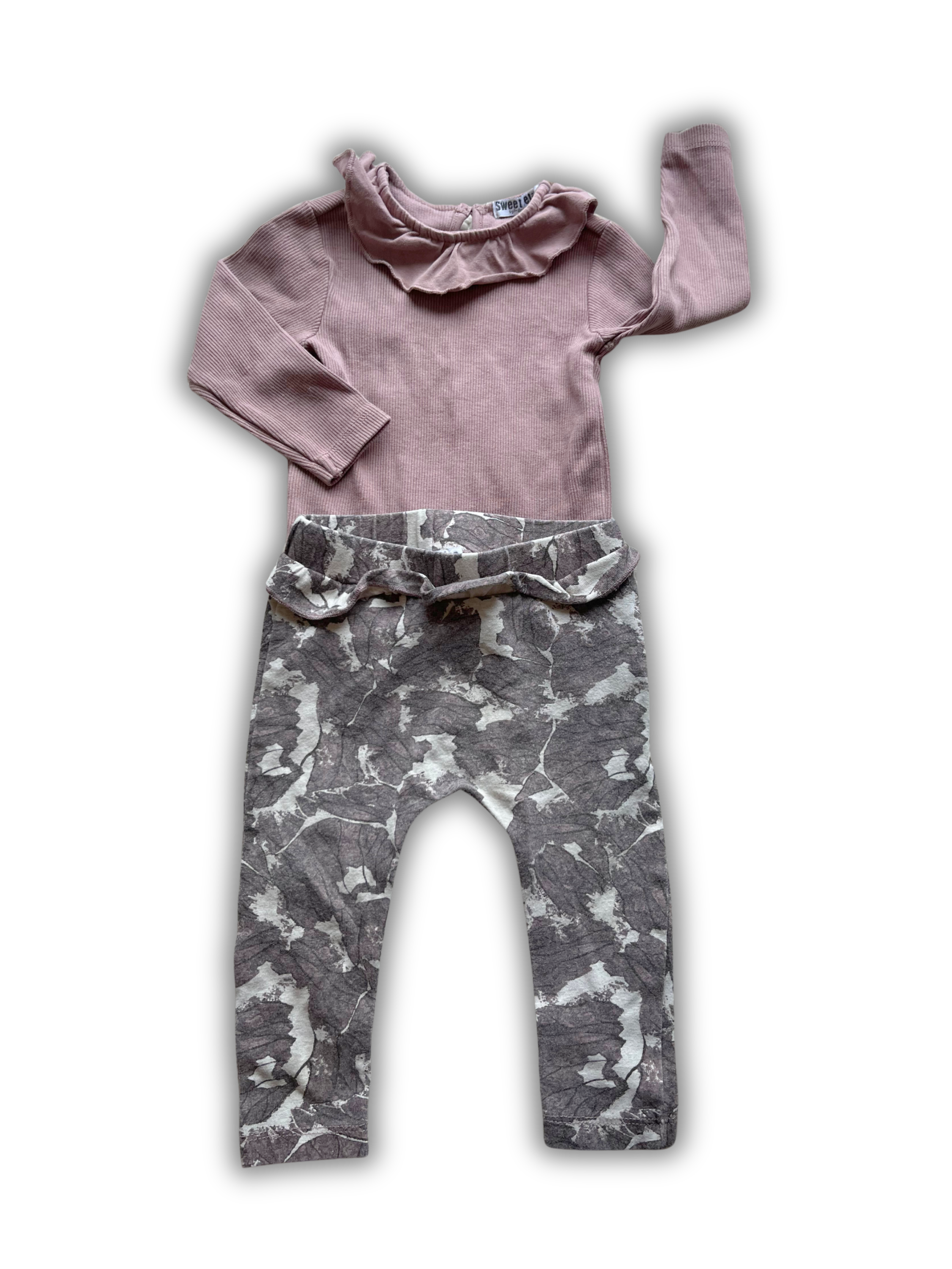 tweedehands kinderkleding set voor meiden in maat 122 en 128 longsleeve met rok en legging