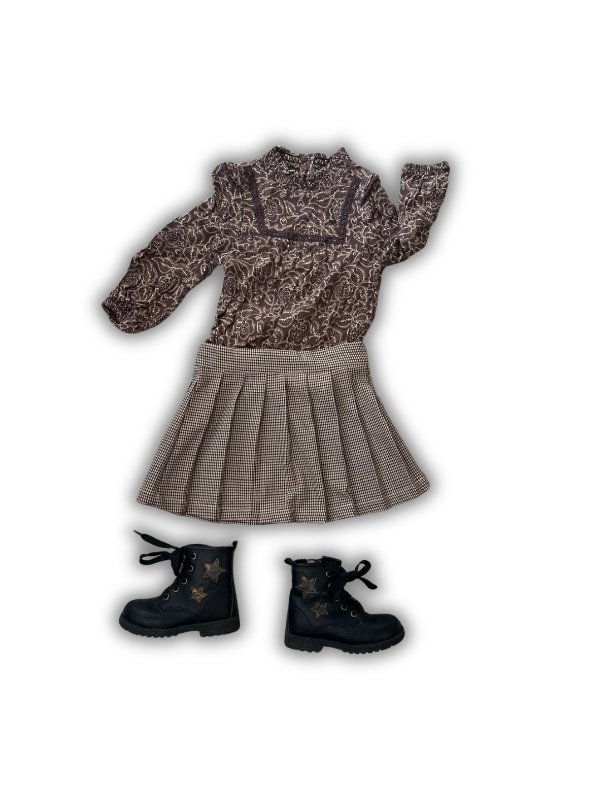 tweedehands kinderkleding set voor meiden in maat 122 en 128 longsleeve met rok en legging