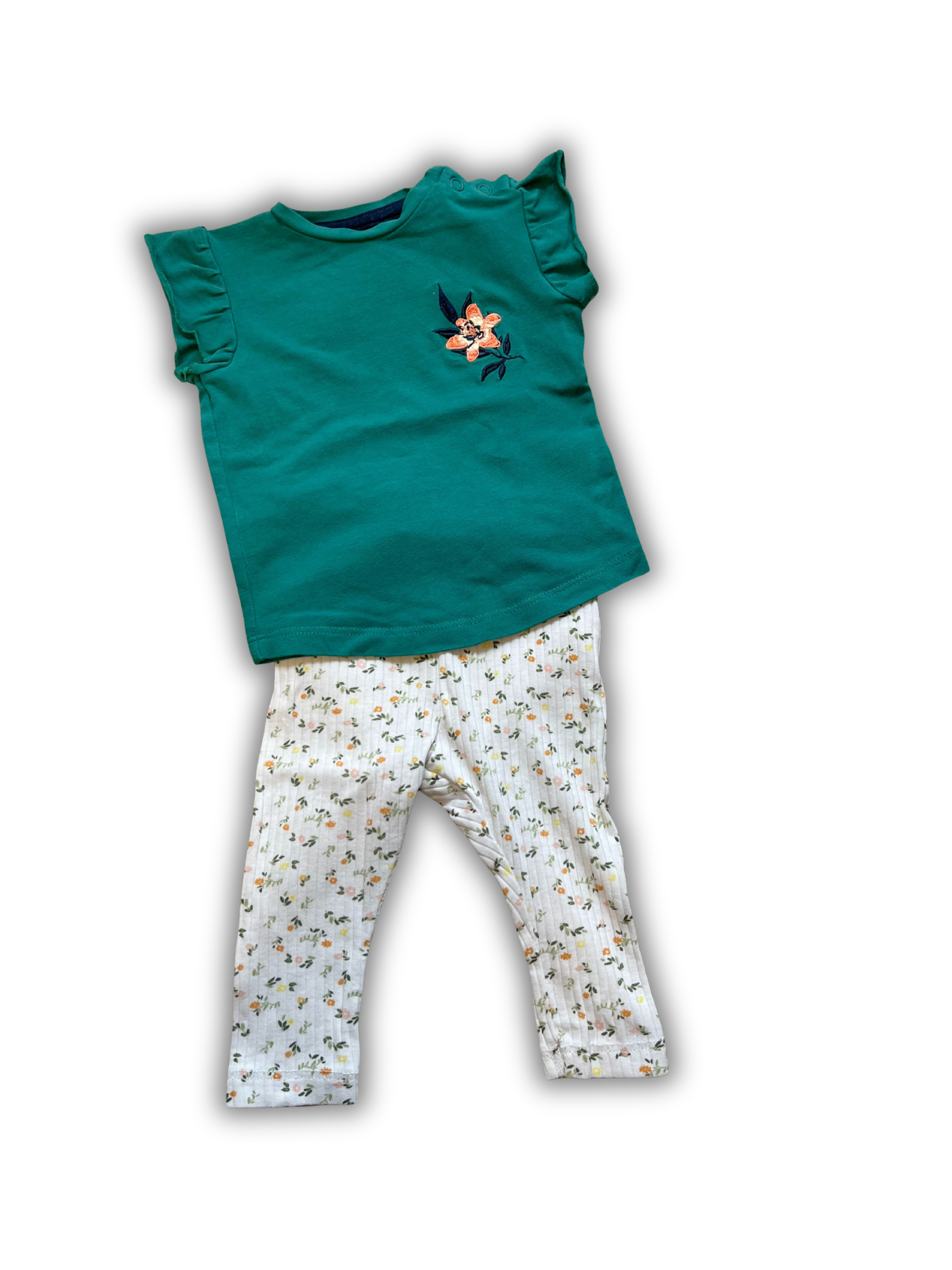 tweedehands kinderkleding set voor meiden in maat 122 en 128 longsleeve met rok en legging