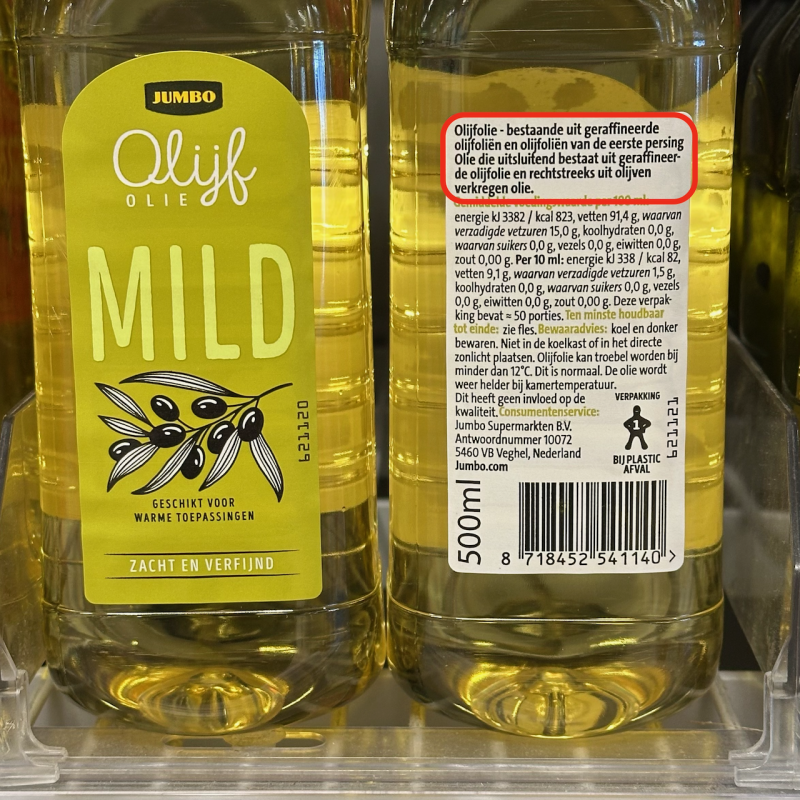 Geraffineerde olijfolie supermarkt