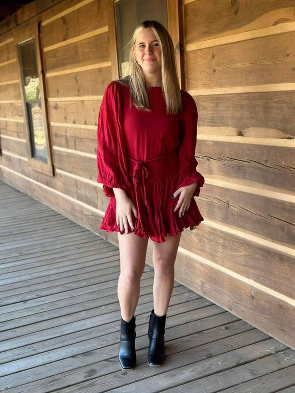 <Sweet Lemon> Red Flowy Dress w/ Tie