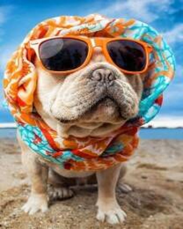 Diamond Painting Round strandaventuur met English Bulldog