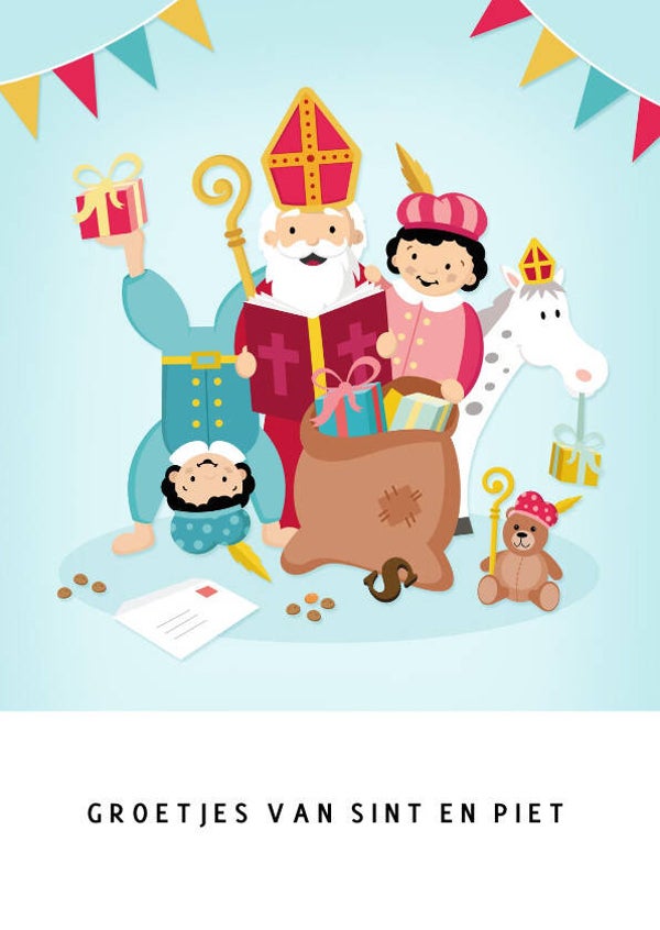 Ansichtkaart 'groetjes van Sint en Piet'