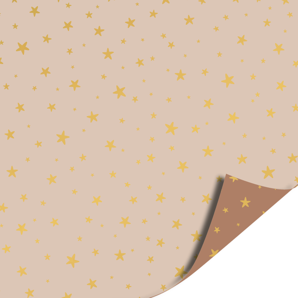 Kadopapier dubbelzijdig 'Little stars beige/gold' 200x70 cm