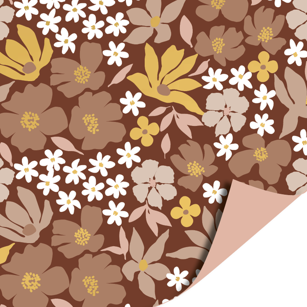 Kadopapier dubbelzijdig 'mokka flowers' 200x70 cm
