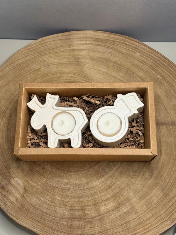 ELK & SNOWMAN duo tealight holder ( two tealights included )