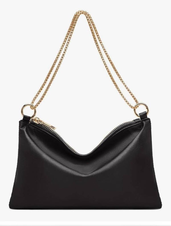 Black evening  handbag with gold chain