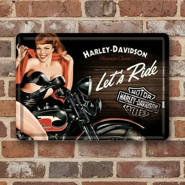 Harley-Davidson Retro Wandbord - Pin-Up Let's Ride - Metaal