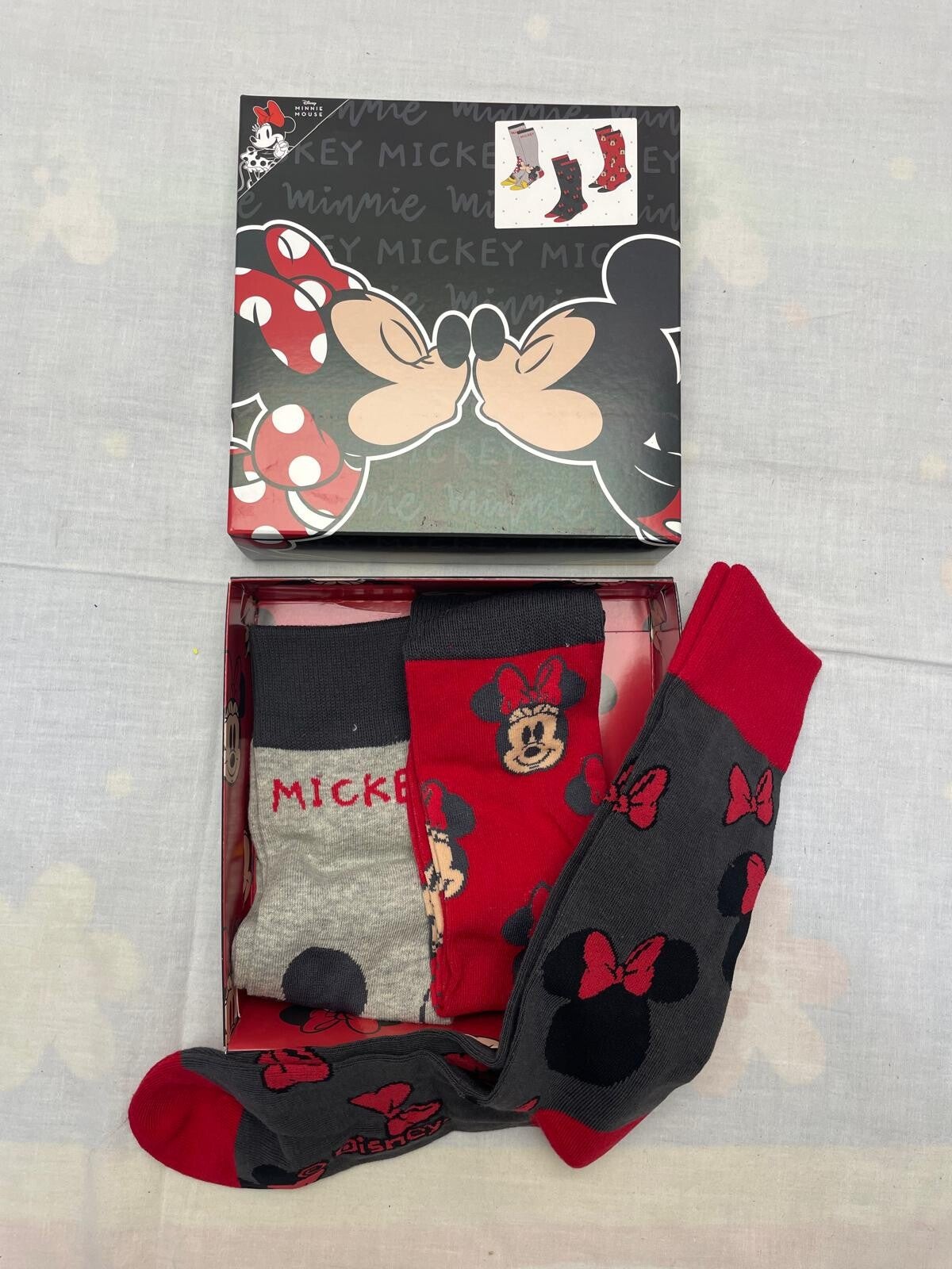 Set 3 Paia Calzini Disney Topolino e Minni con Scatola Regalo