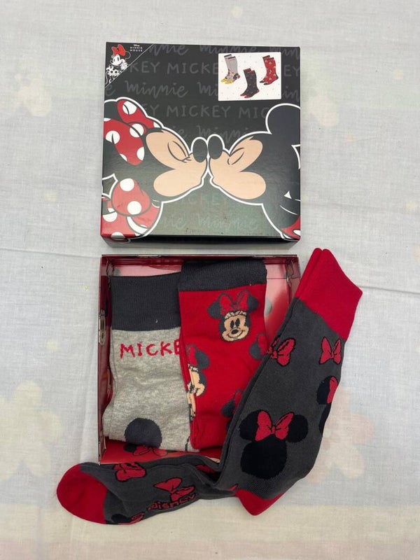 Set 3 Paia Calzini Disney Topolino e Minni con Scatola Regalo