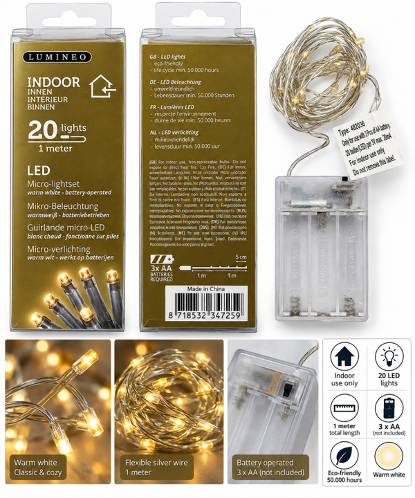 SPECIALE NATALE - Catena luminosa Lumineo Micro-LED con 20 LED a luce bianco caldo
