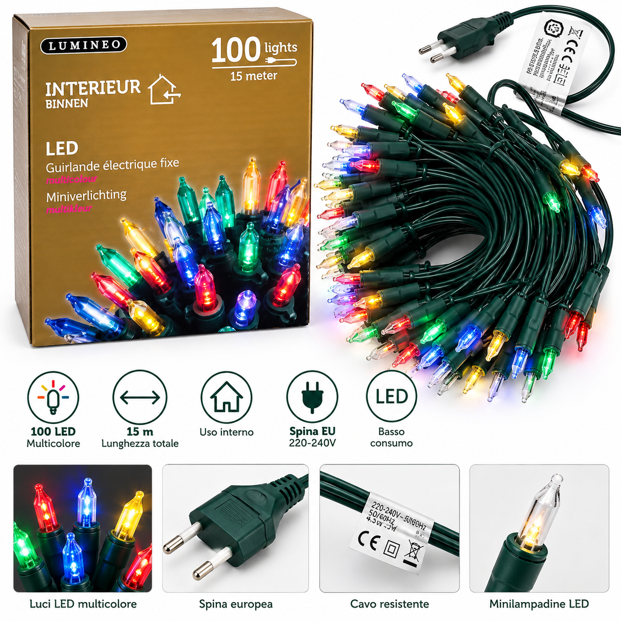 SPECIALE NATALE - Lumineo – Catena 100 LED multicolore, 15 m