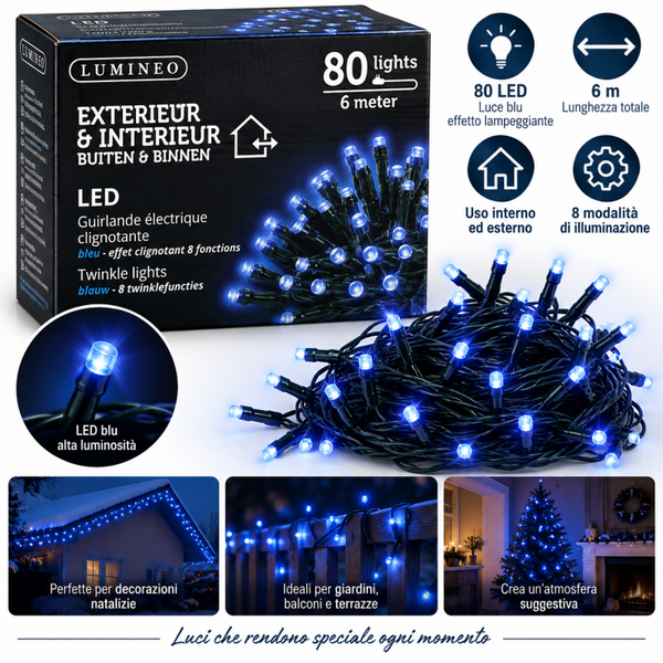 SPECIALE NATALE - Lumineo – 80 LED blu, 6 m, 8 funzioni