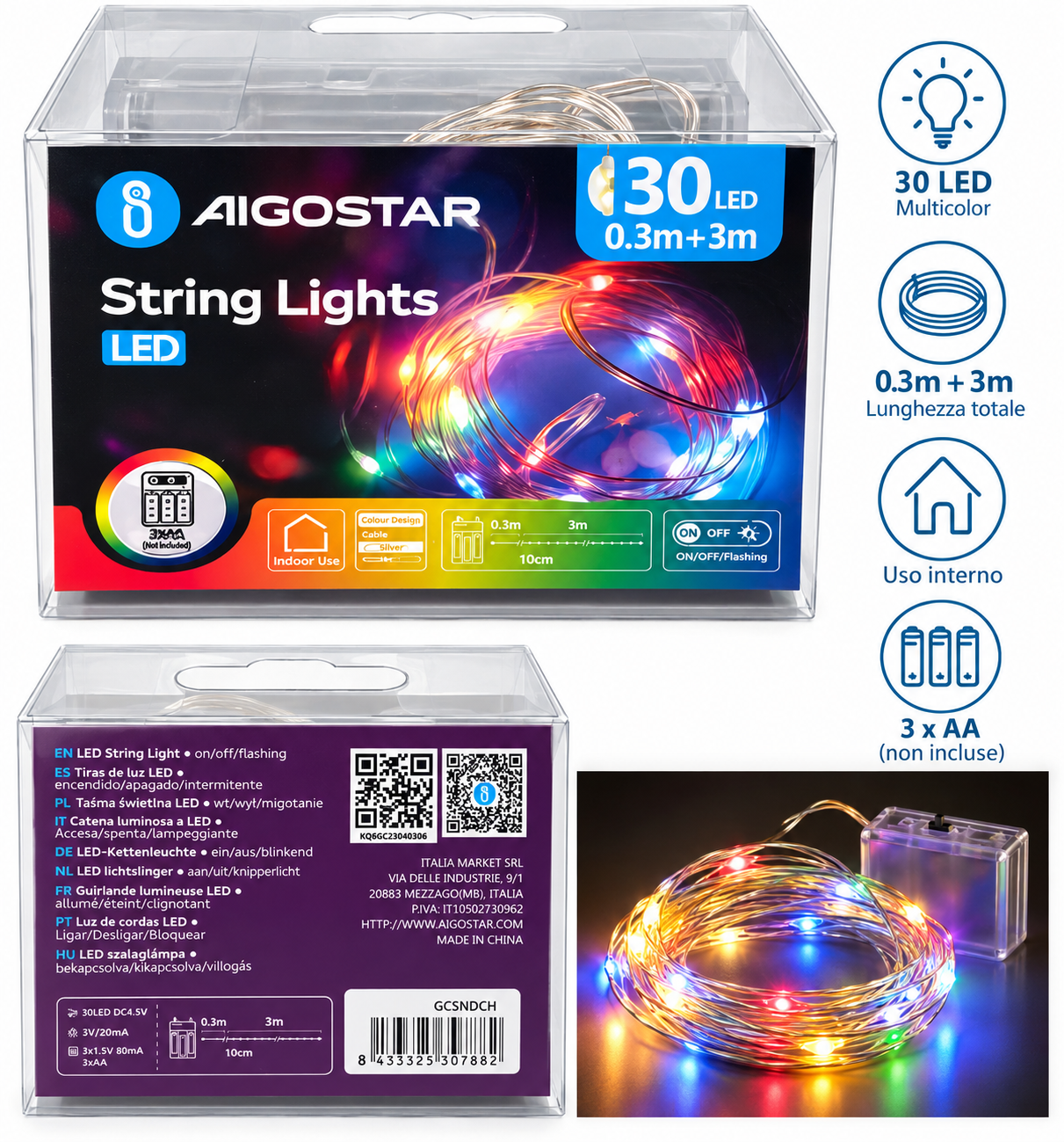 SPECIALE NATALE - Aigostar – Catena luminosa LED 30 luci, 3 m
