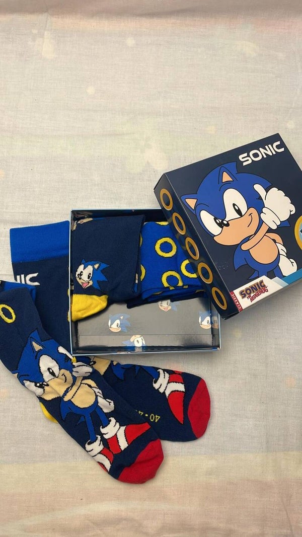 Set 3 Paia Calzini Sonic The Hedgehog con Scatola Regalo