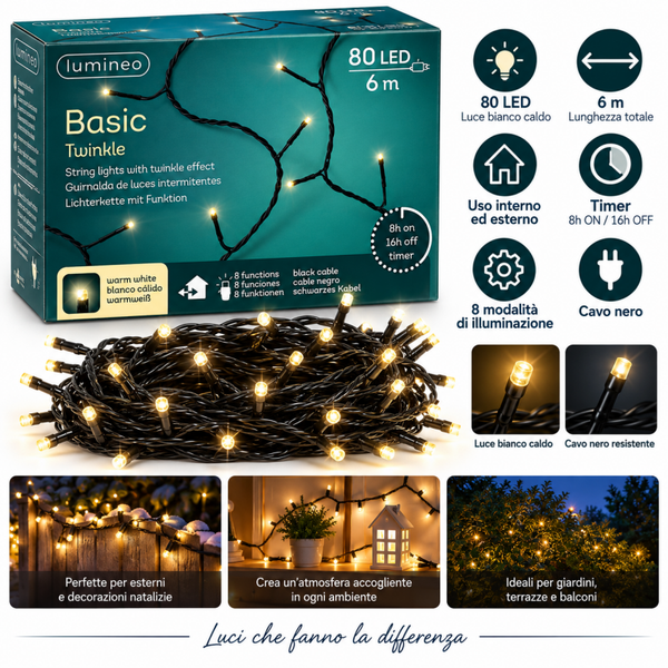 SPECIALE NATALE - Lumineo Basic Twinkle – 80 LED, 6 m, bianco caldo