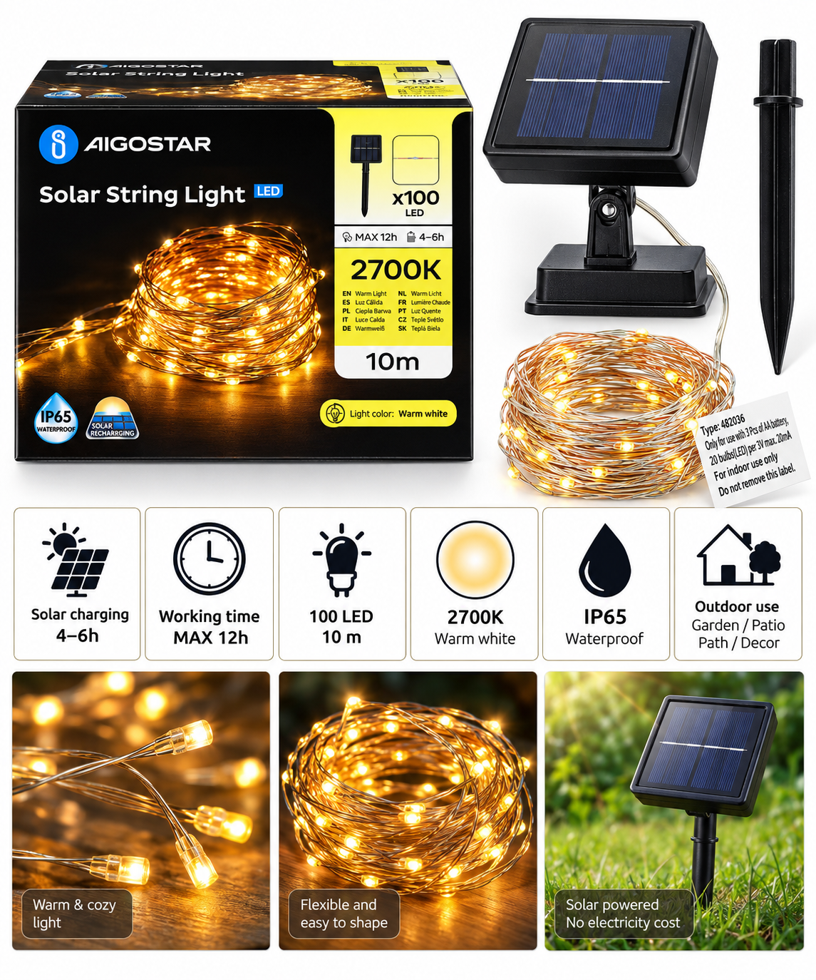 SPECIALE NATALE - Catena luminosa solare Aigostar con 100 LED