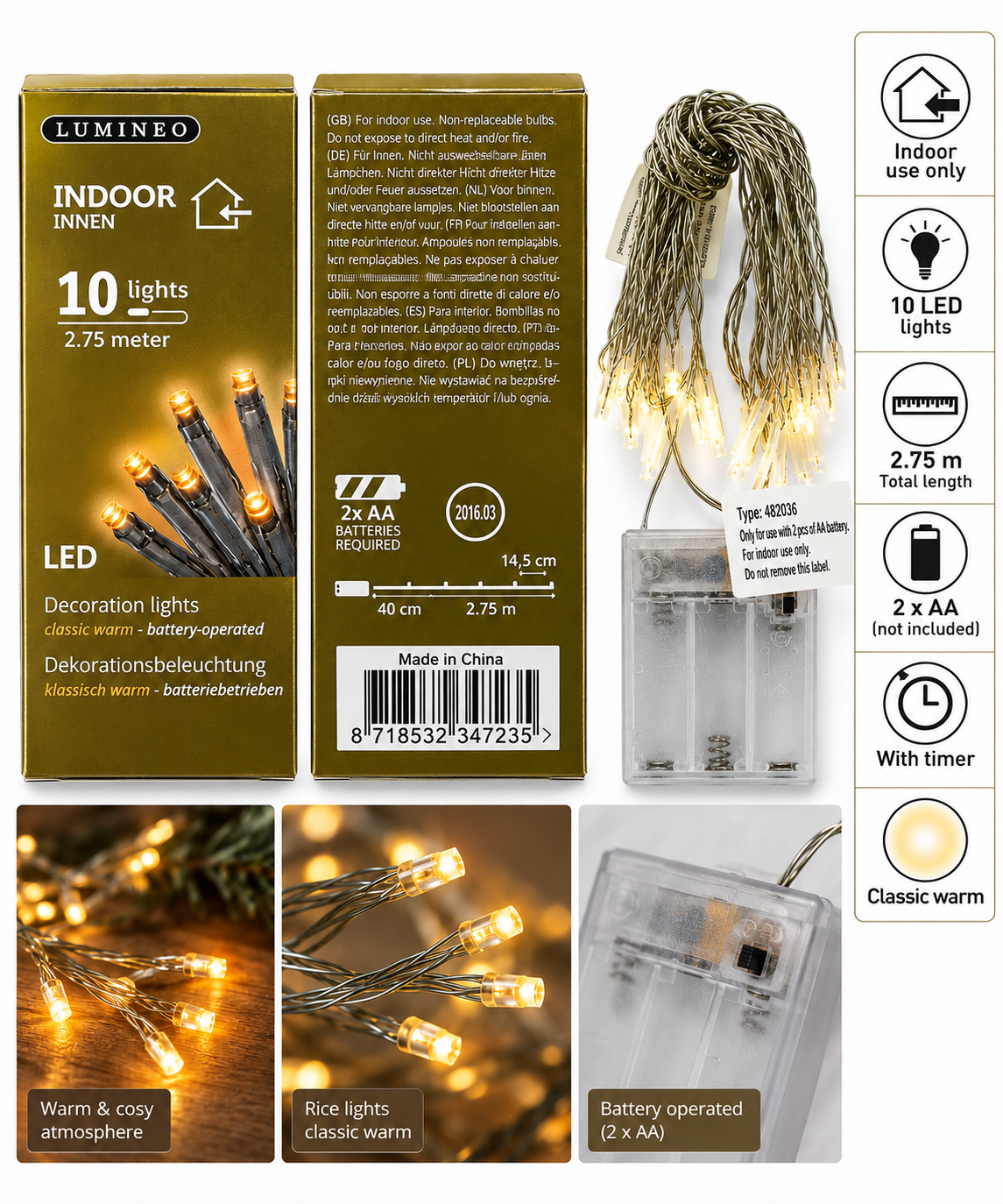 SPECIALE NATALE - Catena luminosa Lumineo con 10 LED a luce classica calda