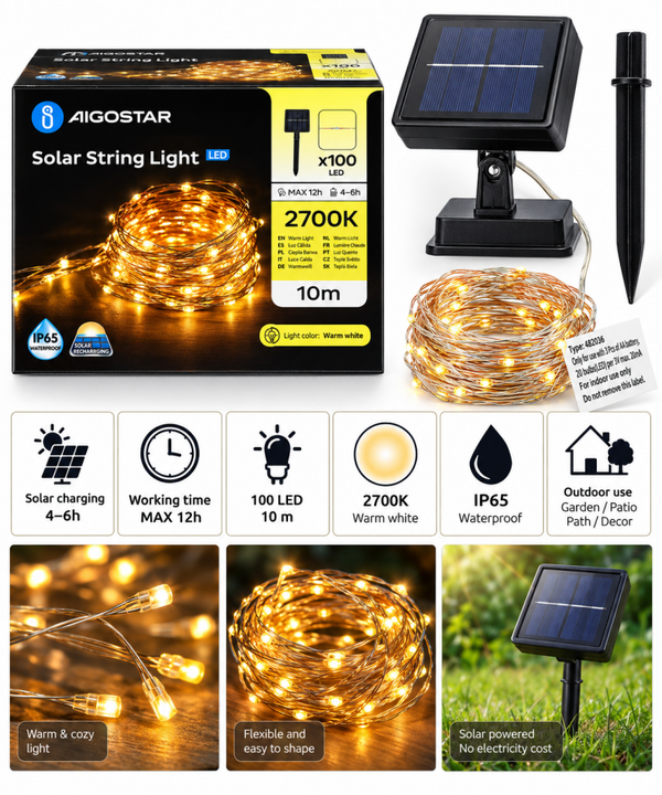 SPECIALE NATALE - Catena luminosa solare Aigostar con 100 LED