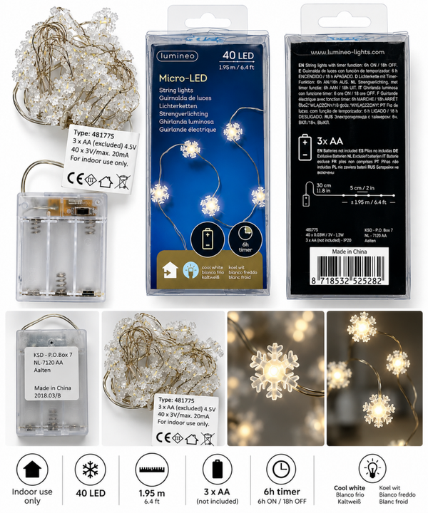 SPECIALE NATALE - Catena luminosa Lumineo con 40 Micro LED a fiocco di neve