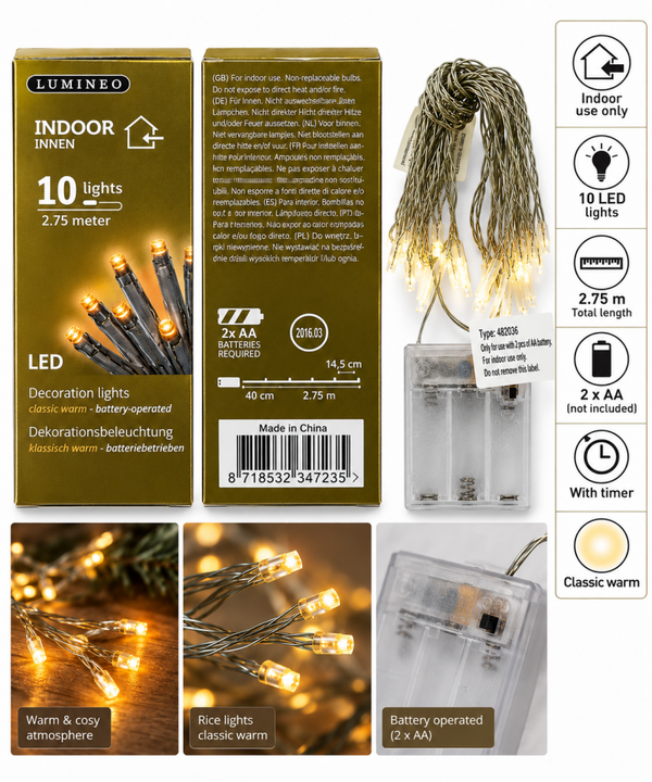 SPECIALE NATALE - Catena luminosa Lumineo con 10 LED a luce classica calda