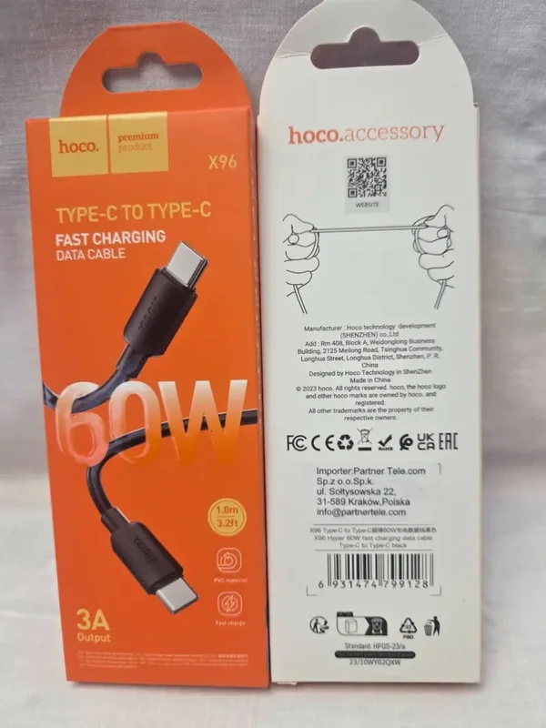 Cavo di ricarica e trasmissione dati Hoco X96 da USB-C a USB-C.